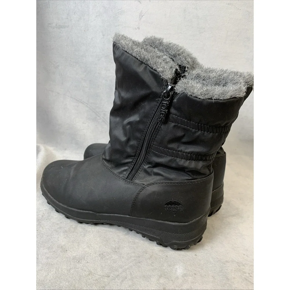 Totes Snow Boots Women's Size 10 M Rikki Black Faux‎ Fur Lined Zip Up